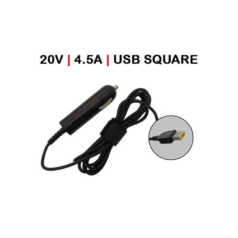 CARGADOR DE COCHE PARA PORTÁTIL LENOVO 20V 4.5A USB SQUARE 90W