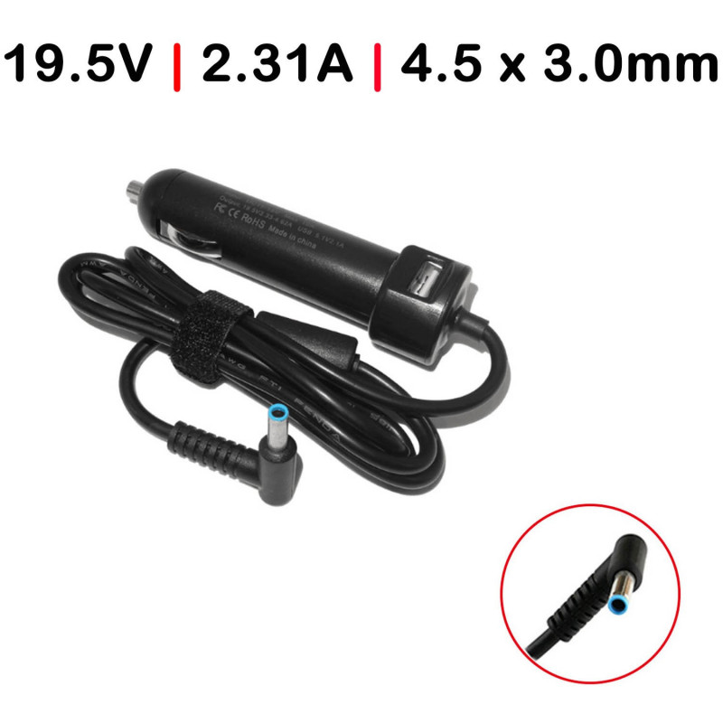 CARGADOR DE COCHE PARA PORTÁTIL HP SPLIT 19.5V 2.31A 4.5 x 3.0MM 45W