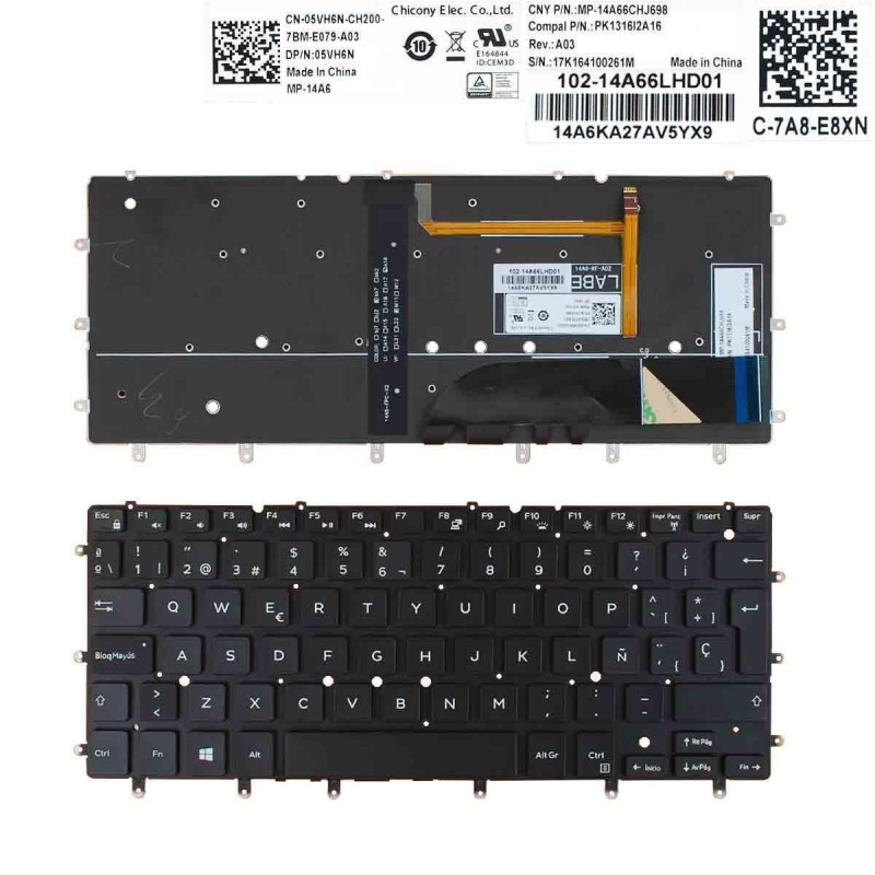 TECLADO RETROILUMINADO PARA PORTÁTIL DELL XPS 13 9343 9350 7347 7348 NEGRO