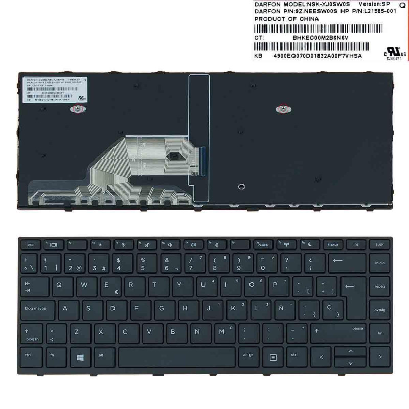 TECLADO PARA PORTÁTIL HP PROBOOK 430 G5 440 G5 445 G5 NEGRO CON MARCO