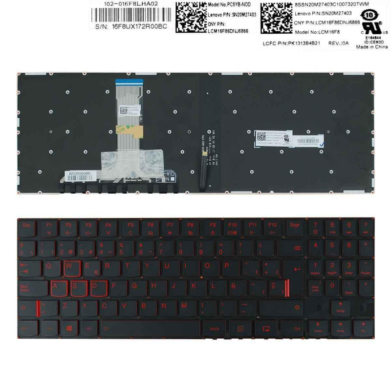 TECLADO RETROILUMINADO EN ROJO PARA PORTÁTIL LENOVO LEGION Y520 Y520-15IKB R720 R720-15IKB NEGRO