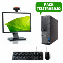 Pack Teletrabajo Dell Sobremesa + Monitor 19" + Teclado + Ratón + Webcam, WiFi