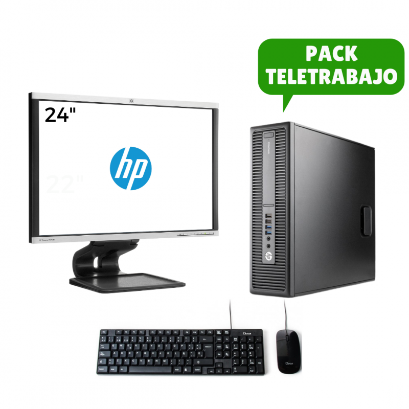 Pack Teletrabajo Monitor 24" + Sobremesa i5 6500 + Teclado + Ratón, WiFi