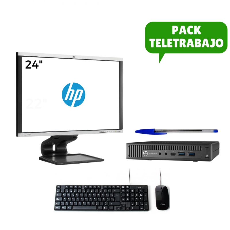 Pack Teletrabajo Monitor 24" + Sobremesa Mini PC i5 6500T + Teclado + Ratón, WiFi