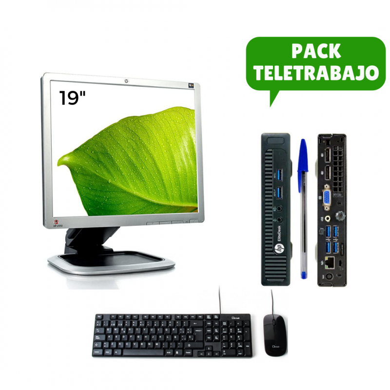 Pack Teletrabajo Monitor 19" + Sobremesa Mini PC i5 4570T + Teclado + Ratón, WiFi