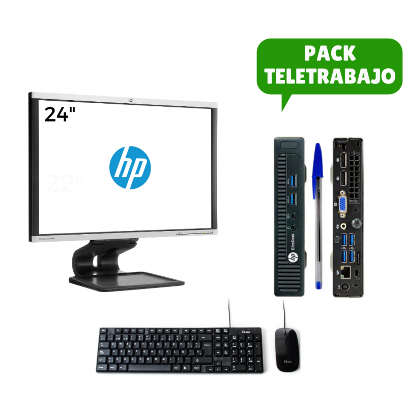 Pack Teletrabajo Monitor 24" + Sobremesa Mini PC i5 4570T + Teclado + Ratón, WiFi