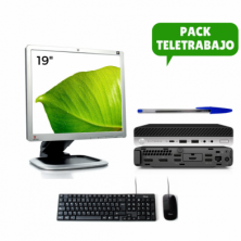 Pack Teletrabajo Monitor 19" + Sobremesa Mini PC  i5 9500T + Teclado + Ratón, WiFi