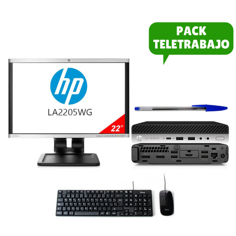 Pack Teletrabajo Monitor 22" + Sobremesa Mini PC  i5 9500T + Teclado + Ratón, WiFi