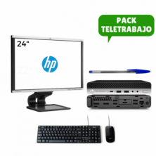 Pack Teletrabajo Monitor 24" + Sobremesa Mini PC  i5 9500T + Teclado + Ratón, WiFi