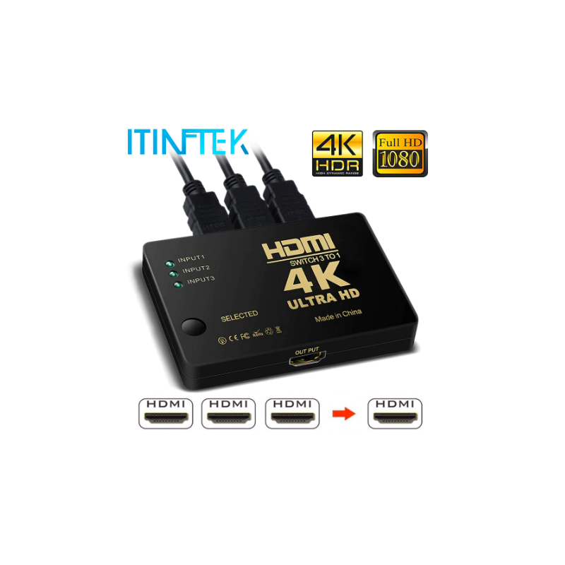 Multiplicador HDMI Splitter HD 1080P conmutador de vídeo Adaptador 3 entradas HDMI Hub con mando