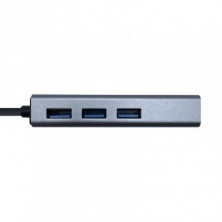 HUB USB Aisens A109-0396 Gris + Adaptador Lan, Usb Tipo-C Macho / Conectores 3*Usb-A Hembra RJ45 10/100/1000 Ethernet