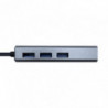 HUB USB Aisens A109-0396 Gris + Adaptador Lan, Usb Tipo-C Macho / Conectores 3*Usb-A Hembra RJ45 10/100/1000 Ethernet