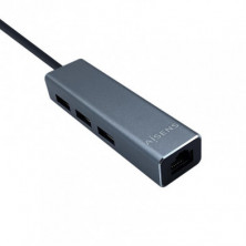 HUB USB Aisens A109-0396 Gris + Adaptador Lan, Usb Tipo-C Macho / Conectores 3*Usb-A Hembra RJ45 10/100/1000 Ethernet