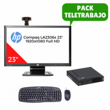 Pack Teletrabajo Lenovo M72e Tiny i5 3470T, 8GB RAM, 128GB SSD + Monitor 23" + Teclado + Ratón + Webcam, WiFi