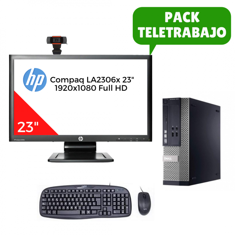 Pack Teletrabajo Sobremesa Dell Optiplex 3010 i5 3470, 8GB RAM, 128GB SSD, + Monitor 23" + Teclado + Ratón + Webcam, WiFi