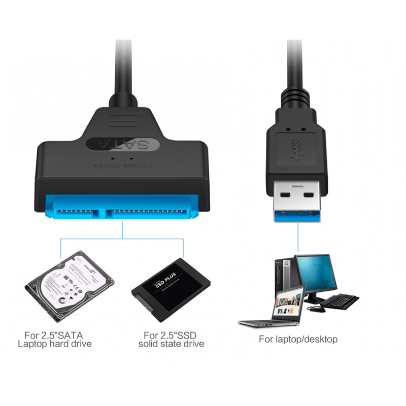 Cable USB SATA 3 adaptador a USB 3.0, compatible con disco duro externo HDD SSD de 2,5 pulgadas, Cable Sata III de 22 pines