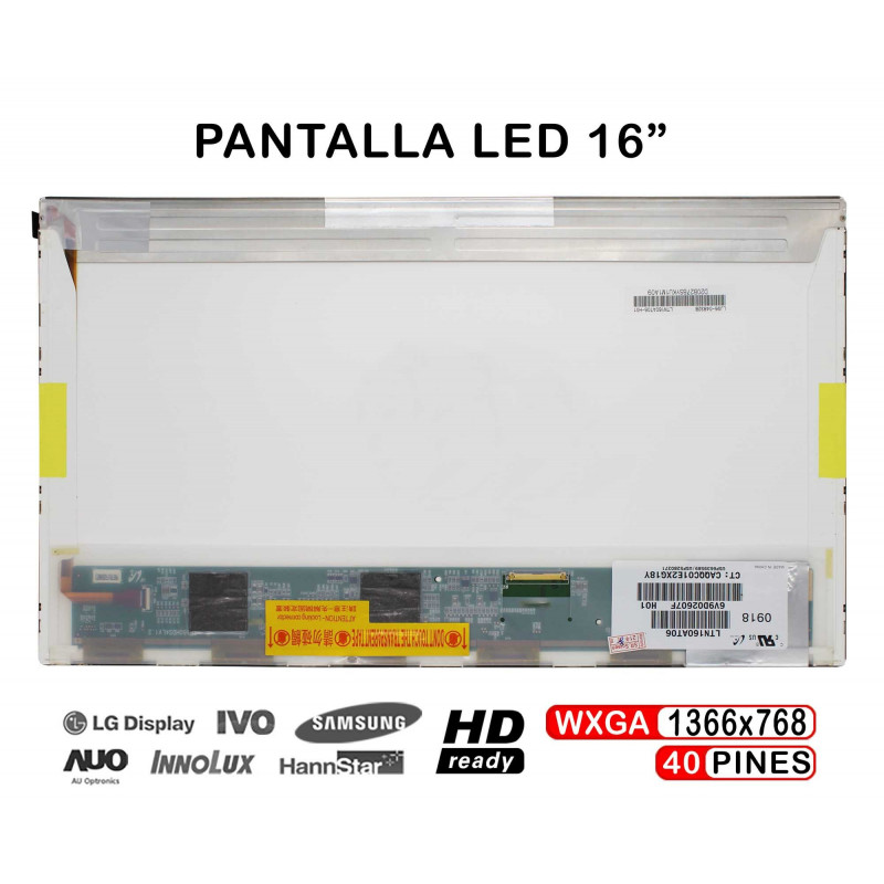 PANTALLA LED DE 16" PARA PORTÁTIL LTN160AT06 HANNSTAR HSD160PHW1 HSD160PHW1-B00