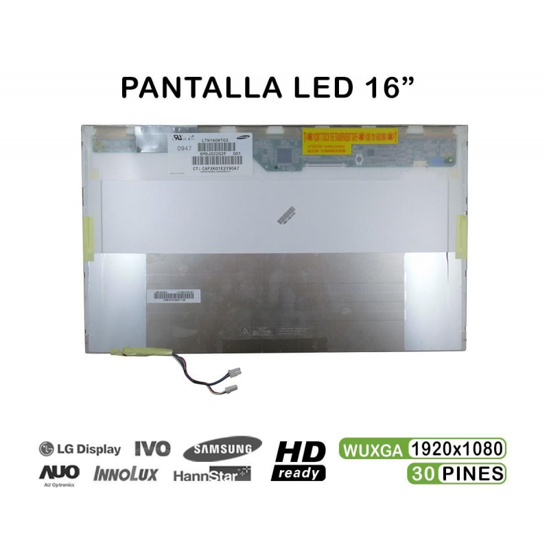 PANTALLA LED DE 16" CON DOBLE CCFL PARA PORTÁTIL LTN160HT03 LTN160HT03-001 LJ96-04432A