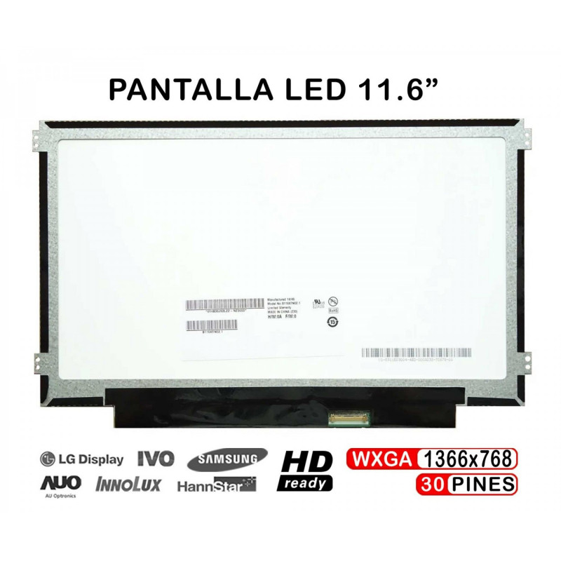 PANTALLA LED DE 11.6" PARA PORTÁTIL B116XTN02.1 N116BGE-EA2 B116XTN01.0